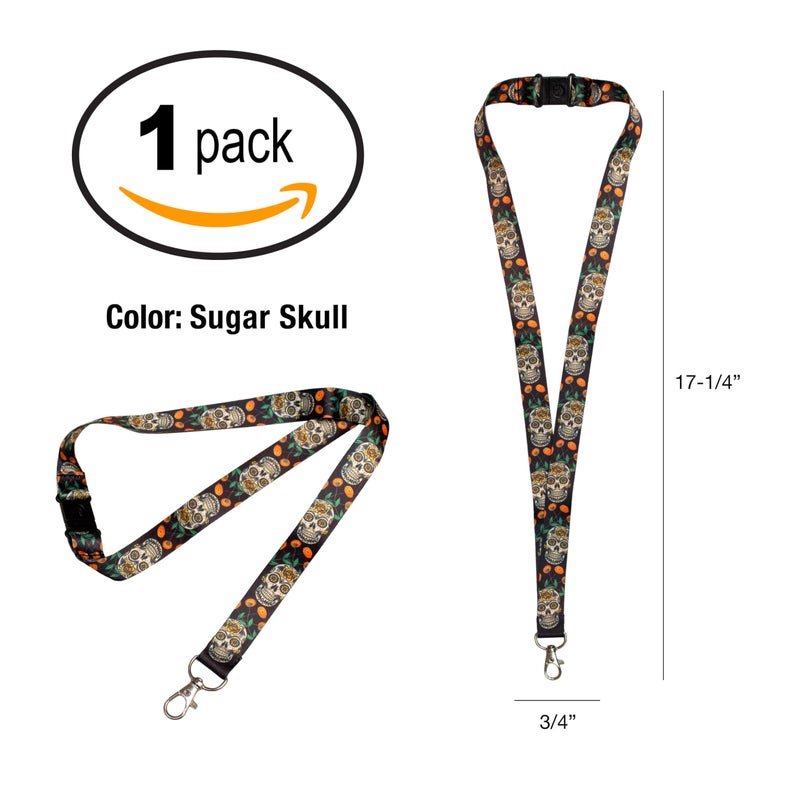 Lucky Line Lanyard with Swivel Snap, Sugar Skull Design (C210), 17 Â¼â€ Long Without The Attachment, Â¾â€ inch Wide - Image 4